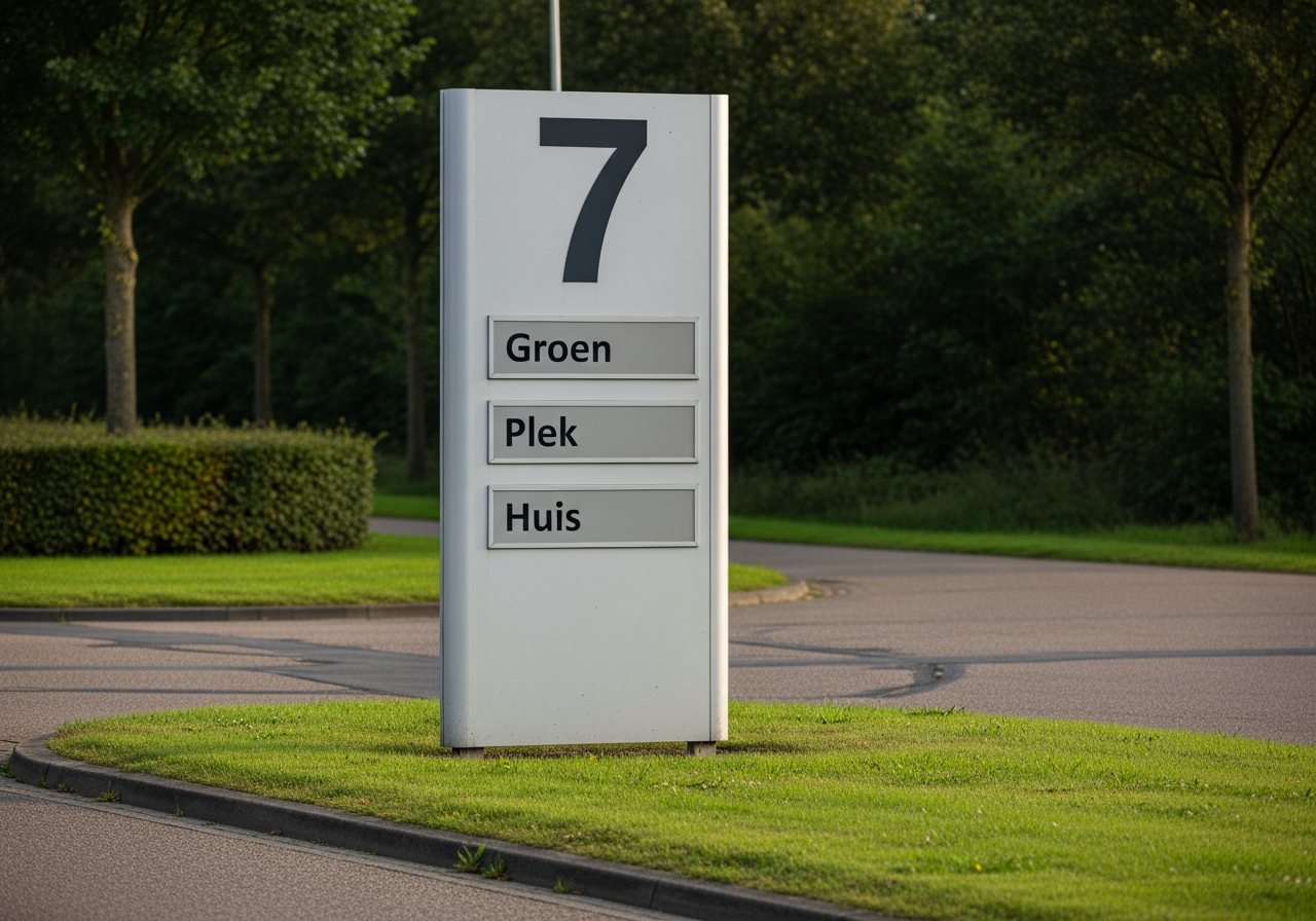 Vrijstaande totem bij een bedrijvenpark