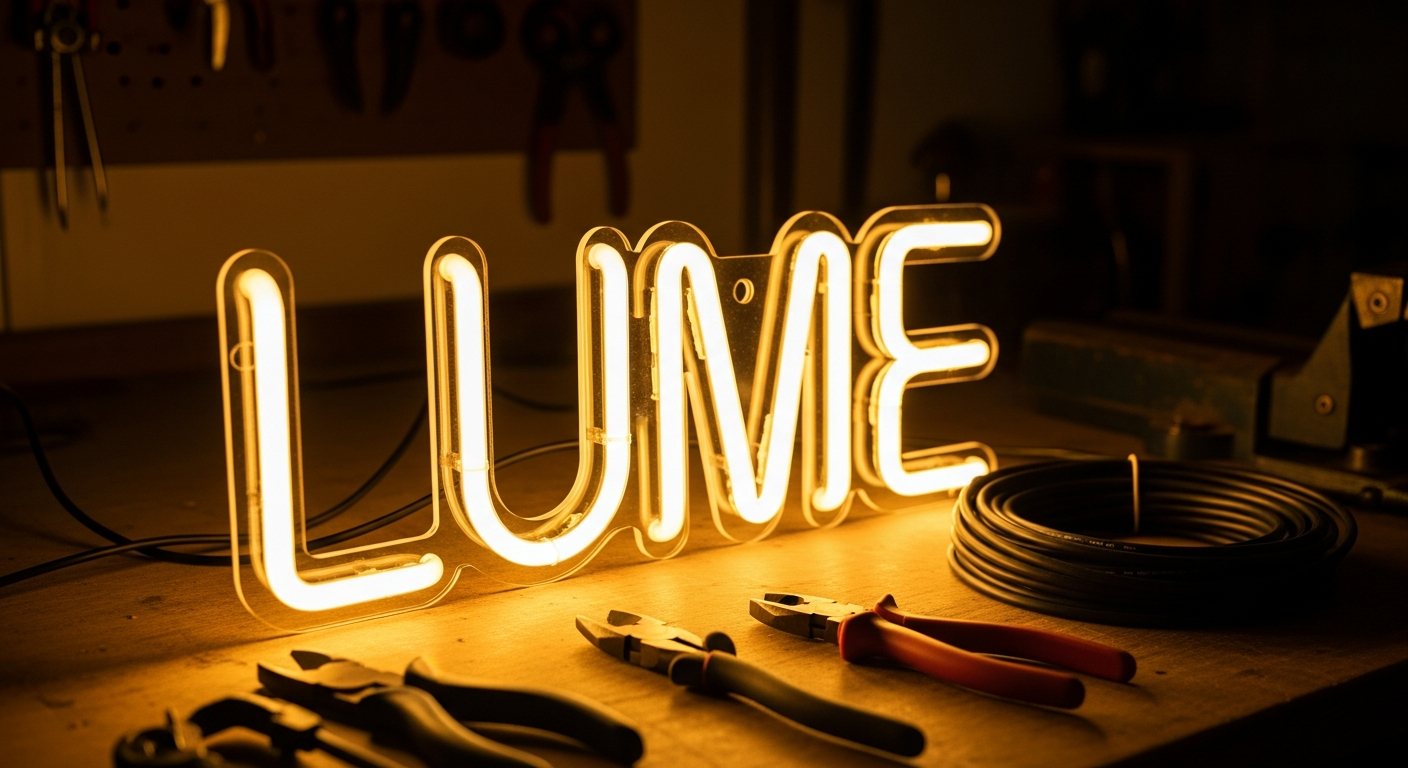 LED-neon letters die op de werkbank worden getest
