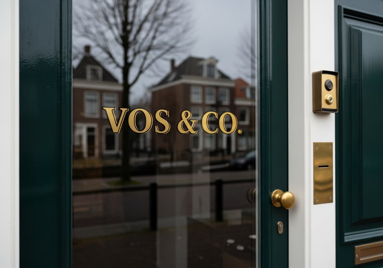 Gouden raambelettering op een kantoordeur