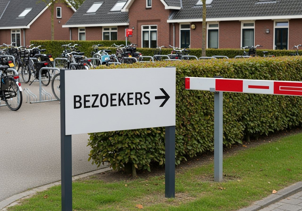 Visualisatie van een nieuw bezoekersbord bij de entree van een bedrijfsterrein